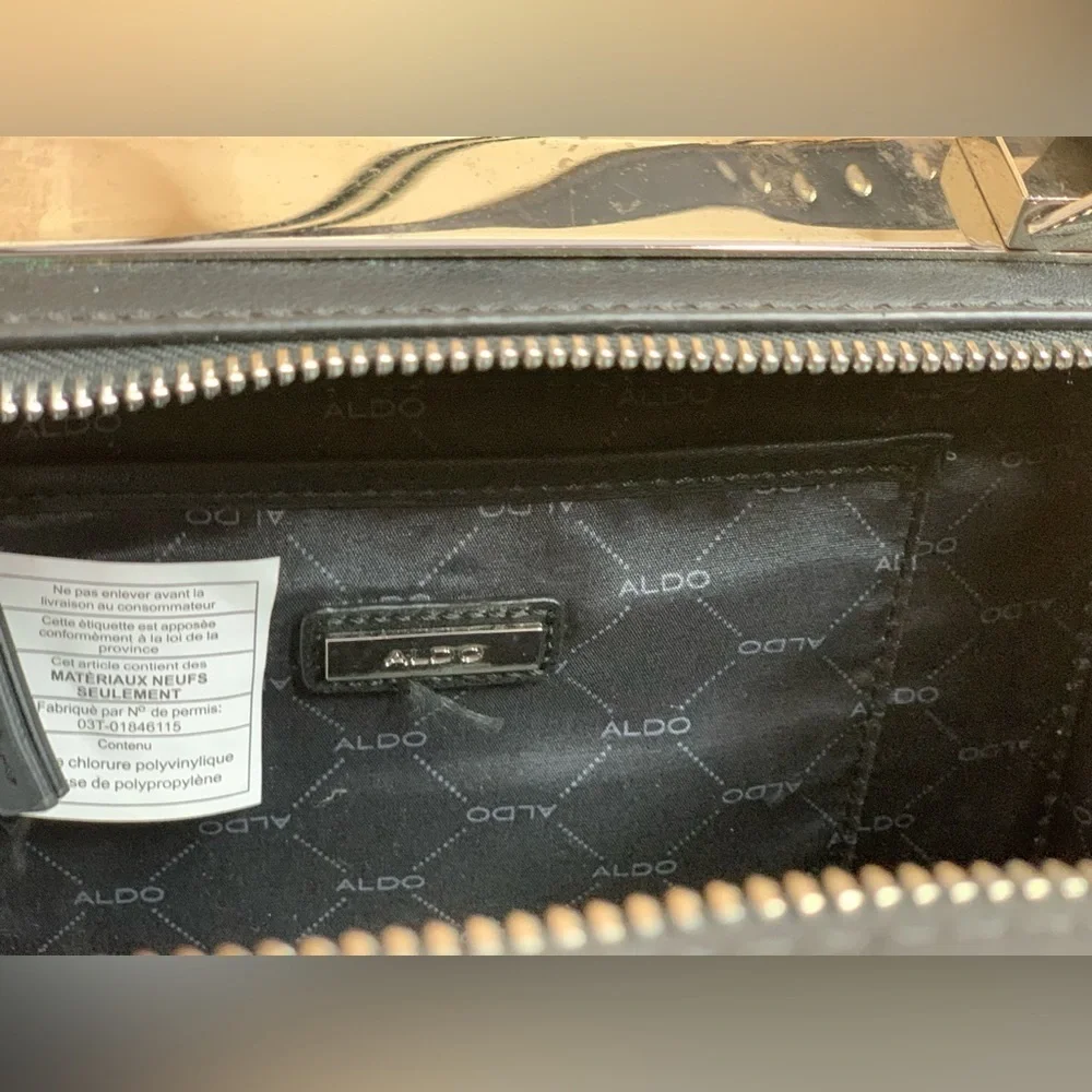 Aldo Black Faux Leather Crossbody Camera Bag.    Modern Hardware